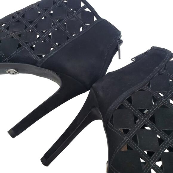 Michael Michael Kors | Ivy Laser Cut Peep Toe Stiletto Heel Suede Leather Bootie - Picture 6 of 15